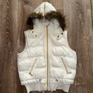 Vintage Y2K Southpole White Puffer Vest with Faux Fur Hood
